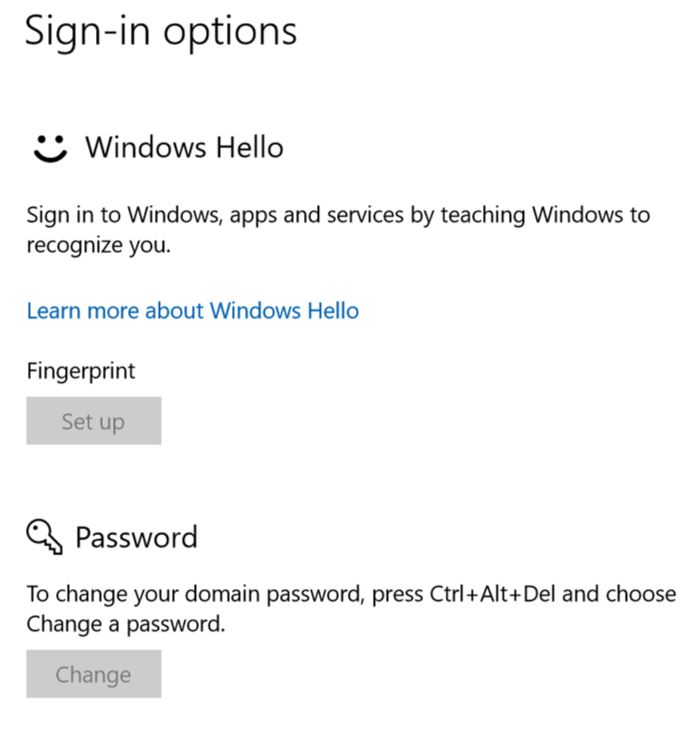 Fingerprint Option disabled