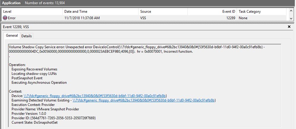 VMware Snapshot Error