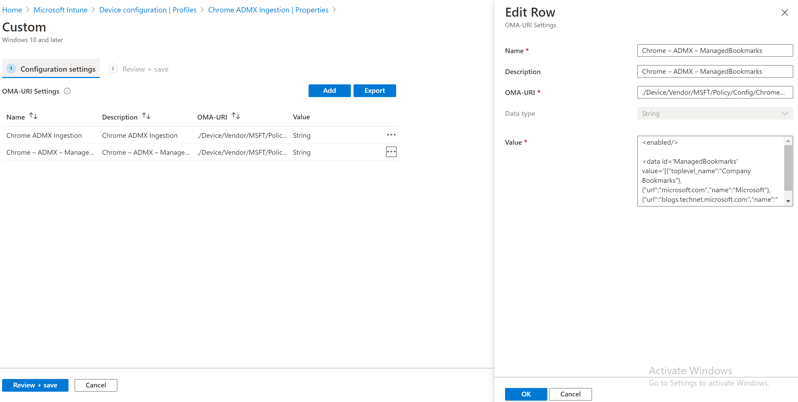 Chrome managed bookmarks