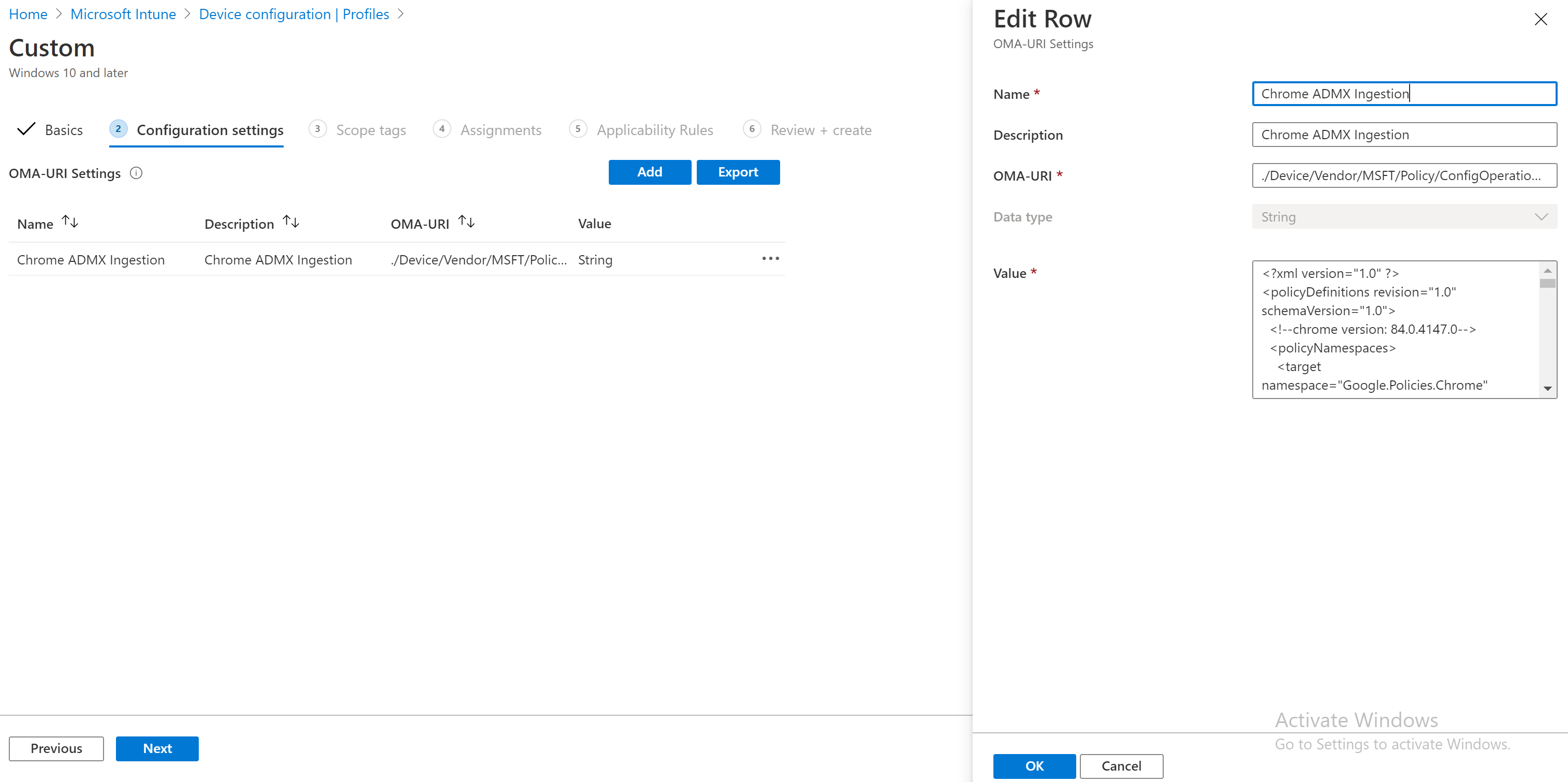 chrome admx ingestion settings