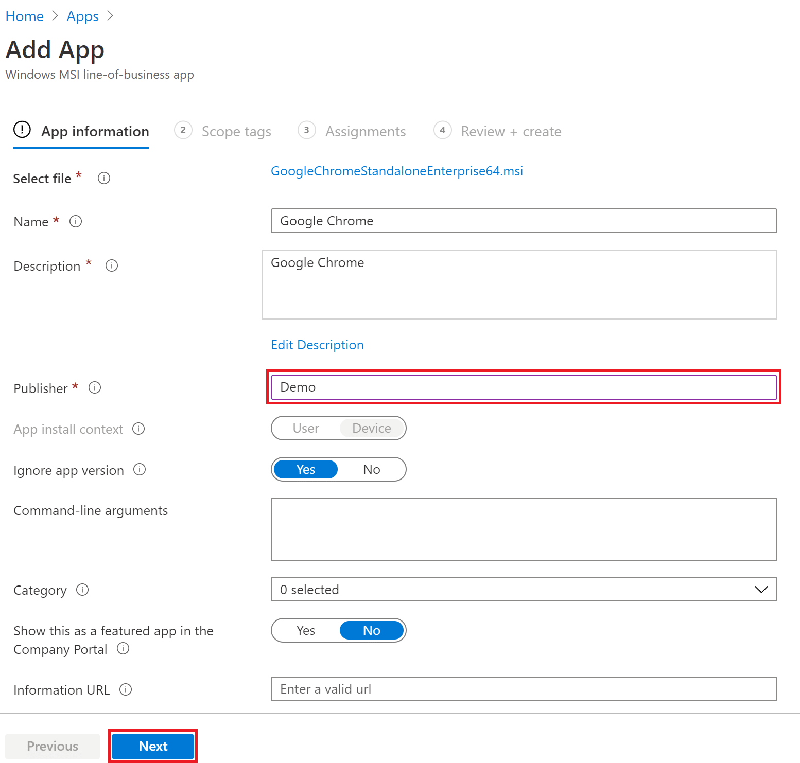 Chrome Intune Package