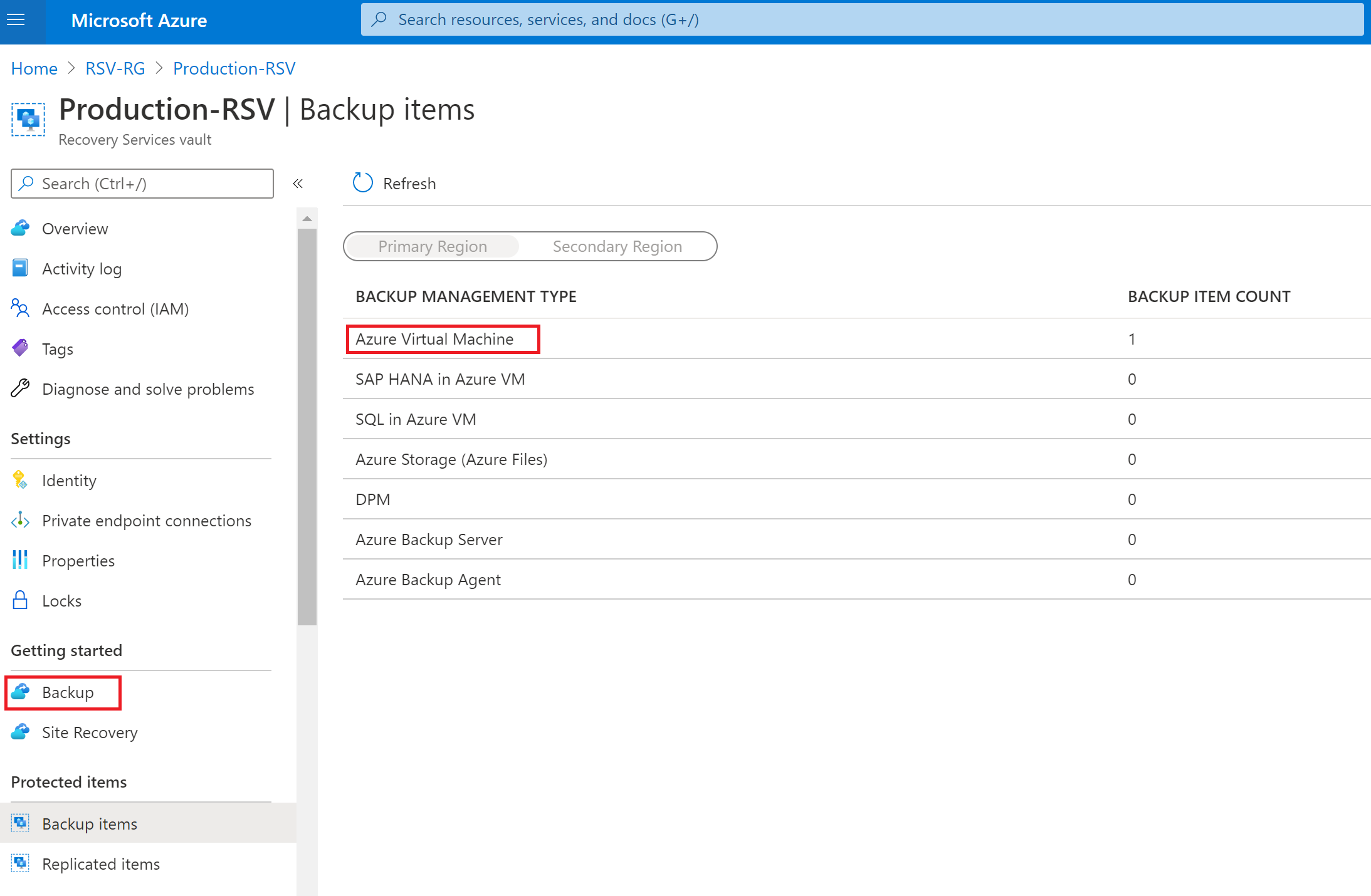 Azure Backup Items