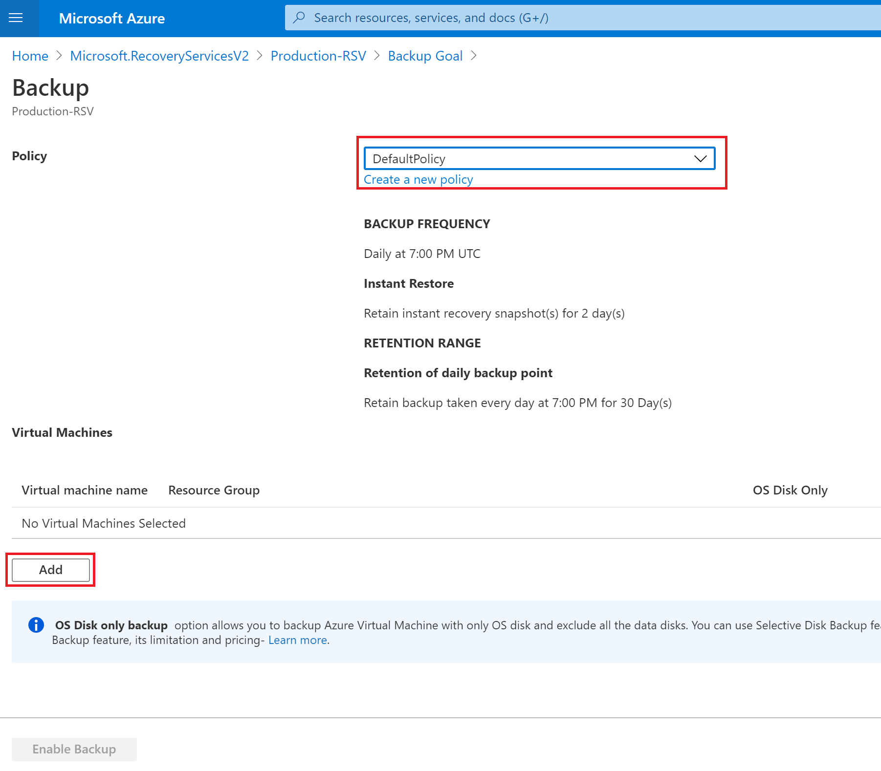 Azure Backup Policy