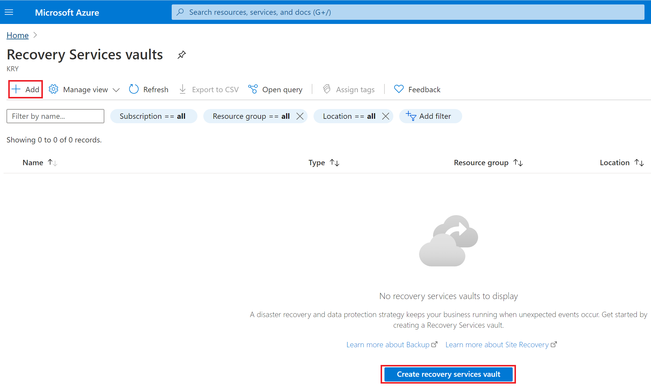 Create Recovery Services Vault