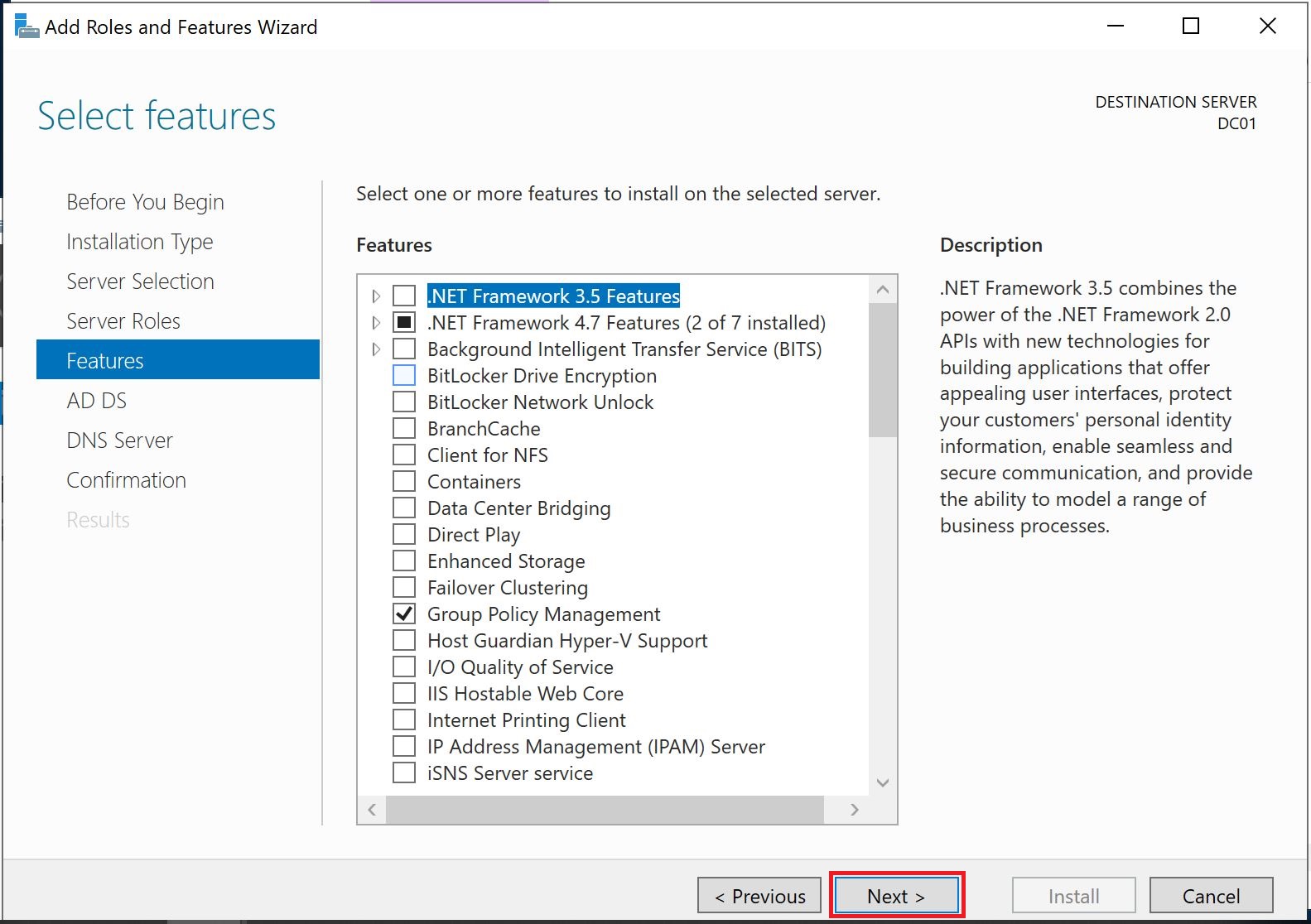 Windows Server Features