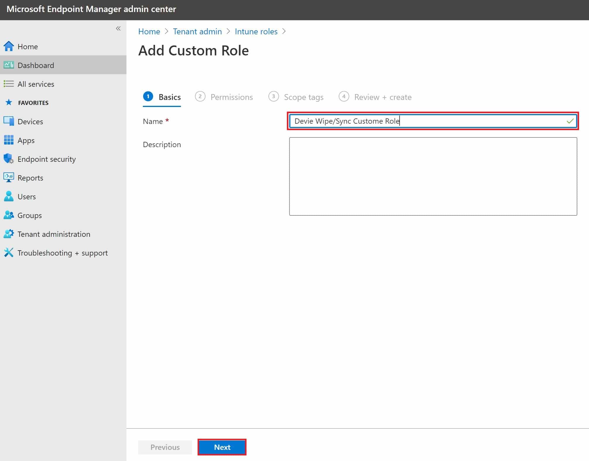 Intune Custom role