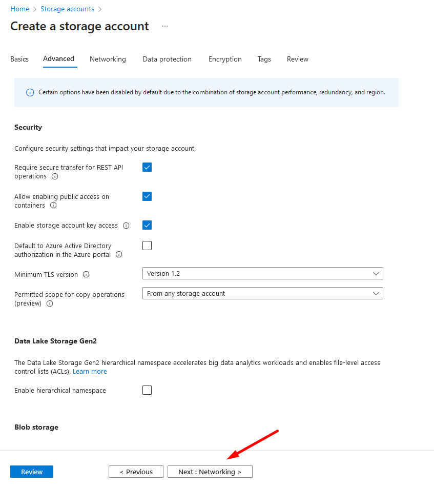 Advance Setting Storage Account