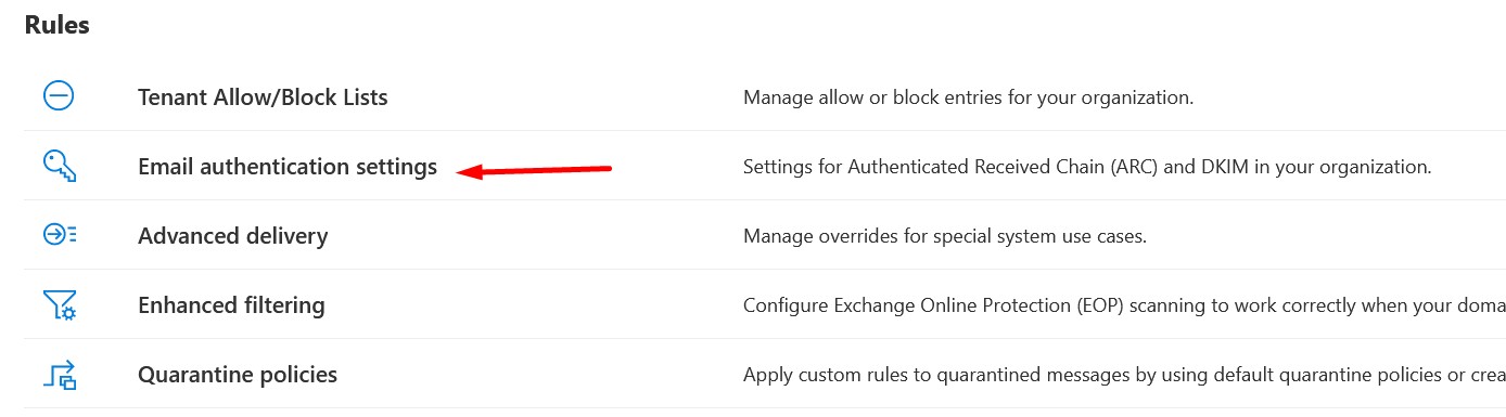 Email Authentication settings