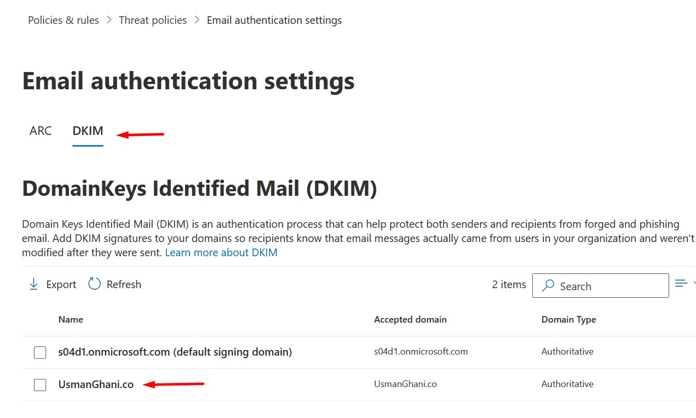 DKIM settings