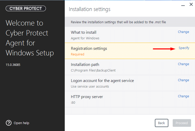 Cyber Protect Unattended Settings