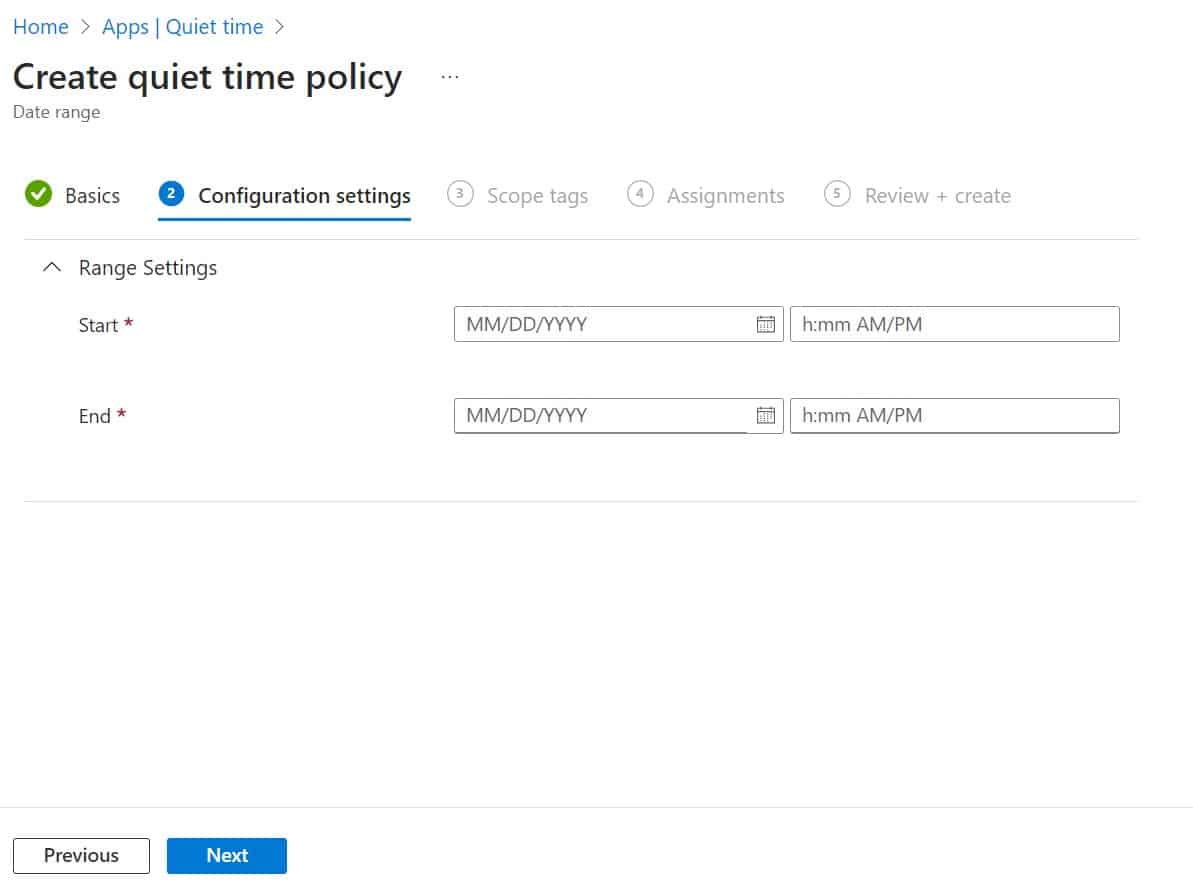 Quiet time policy settings
