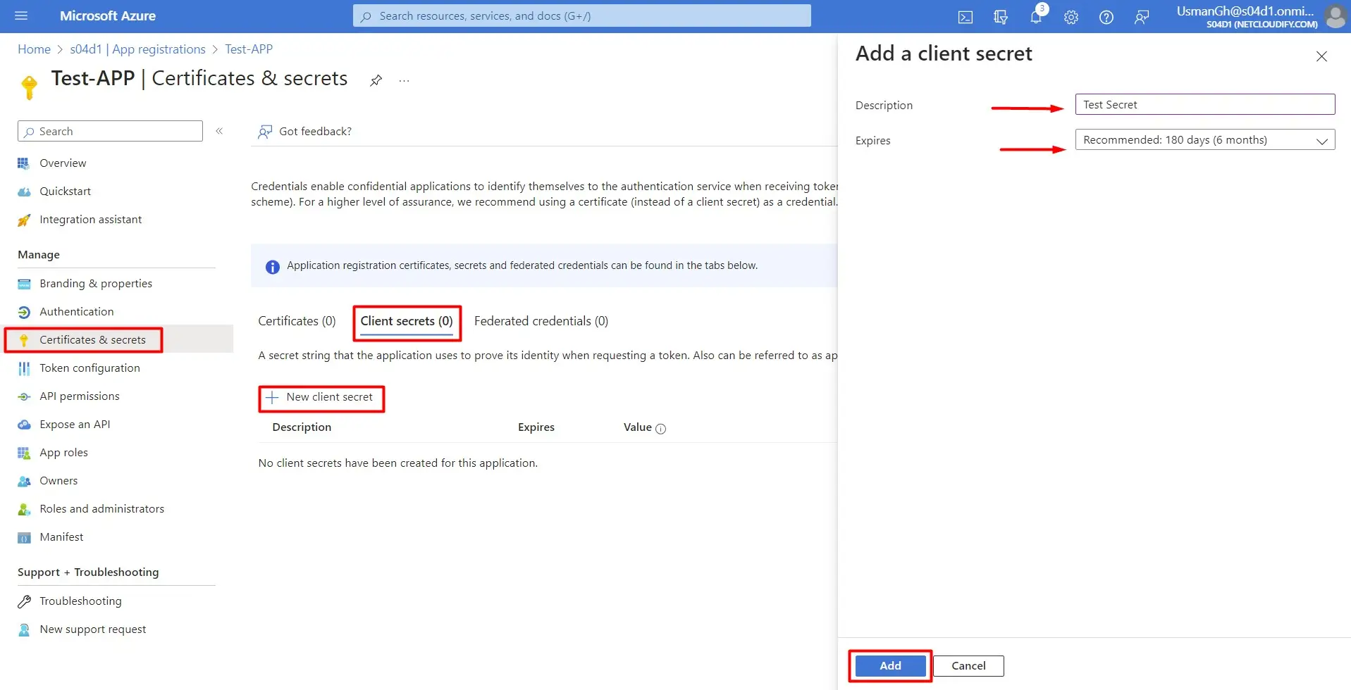 Microsoft Graph Certificate Secret