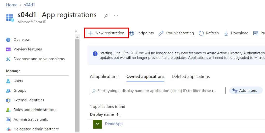 New App registration Entra ID