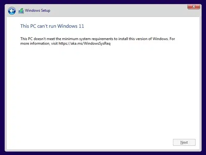 This PC can't run Windows 11