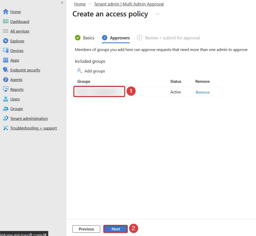 Add approver group to Intune MAA access policy