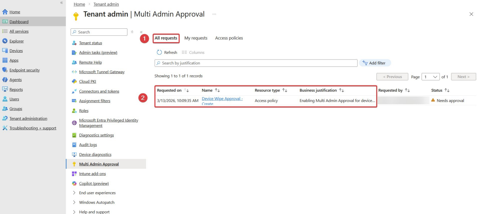 Intune MAA approval request pending review