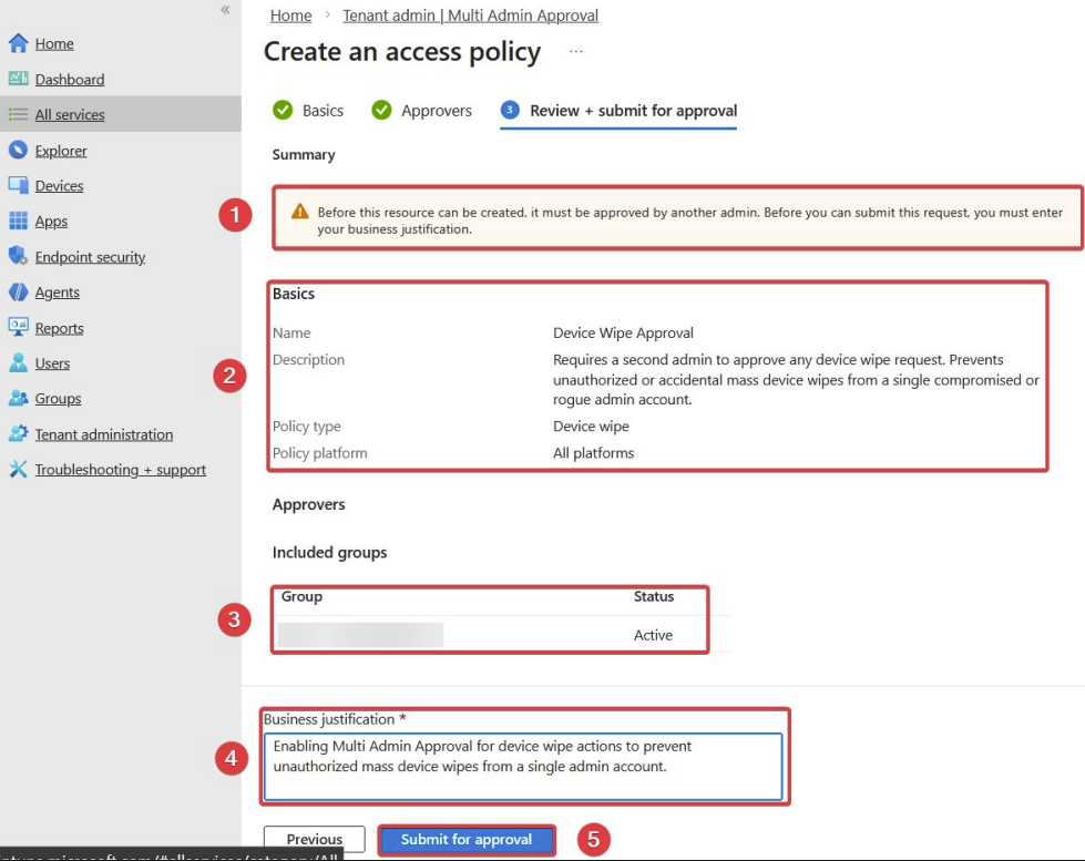 Intune MAA business justification and submit