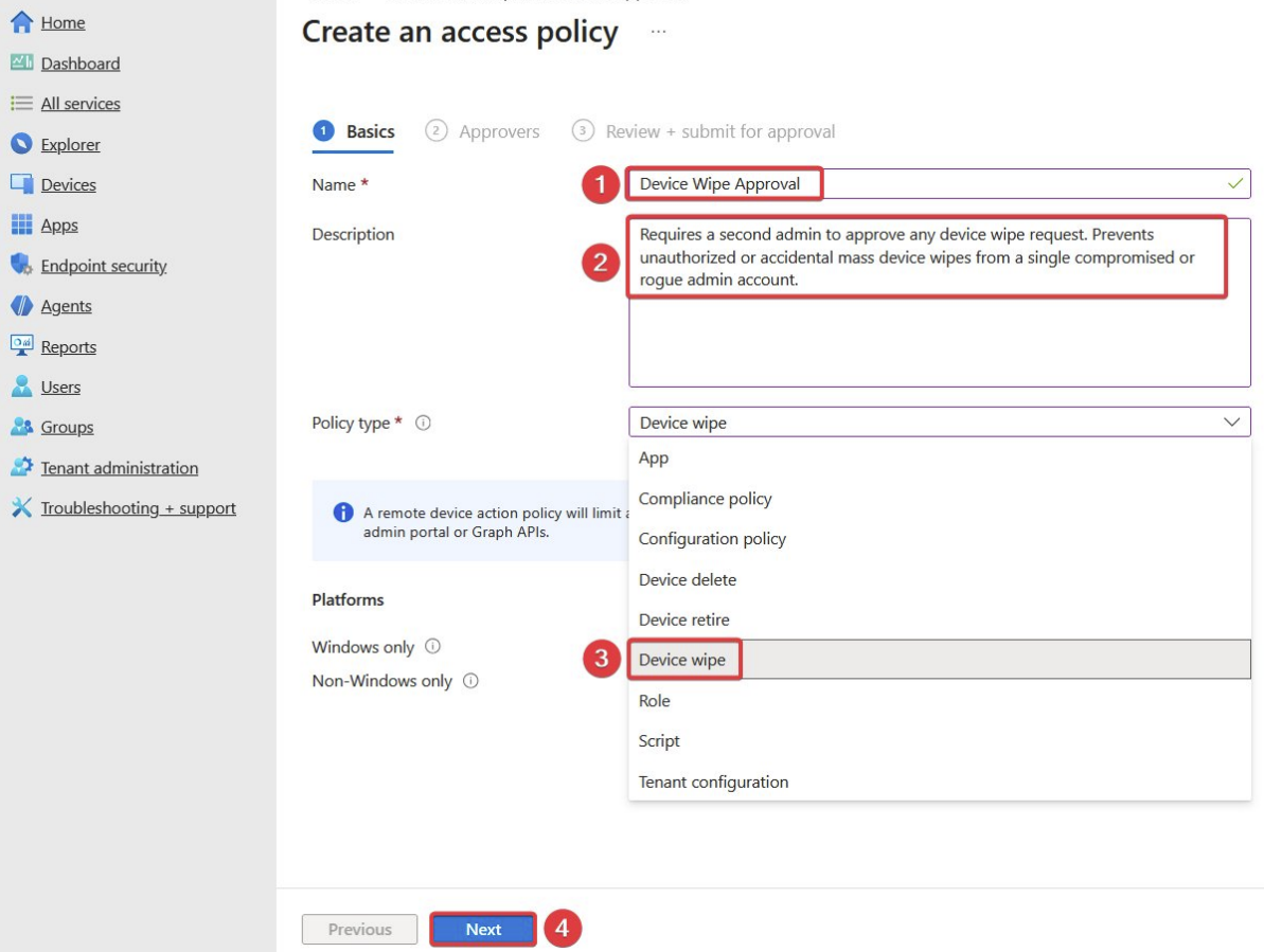 Create Access Policy in Intune Multi Admin Approval