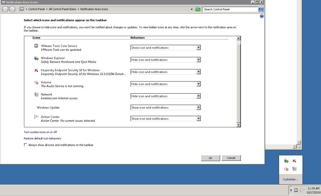 Show icon and notifications