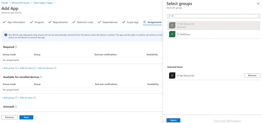 Intune Group Assignment