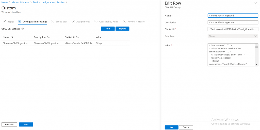 chrome admx ingestion settings