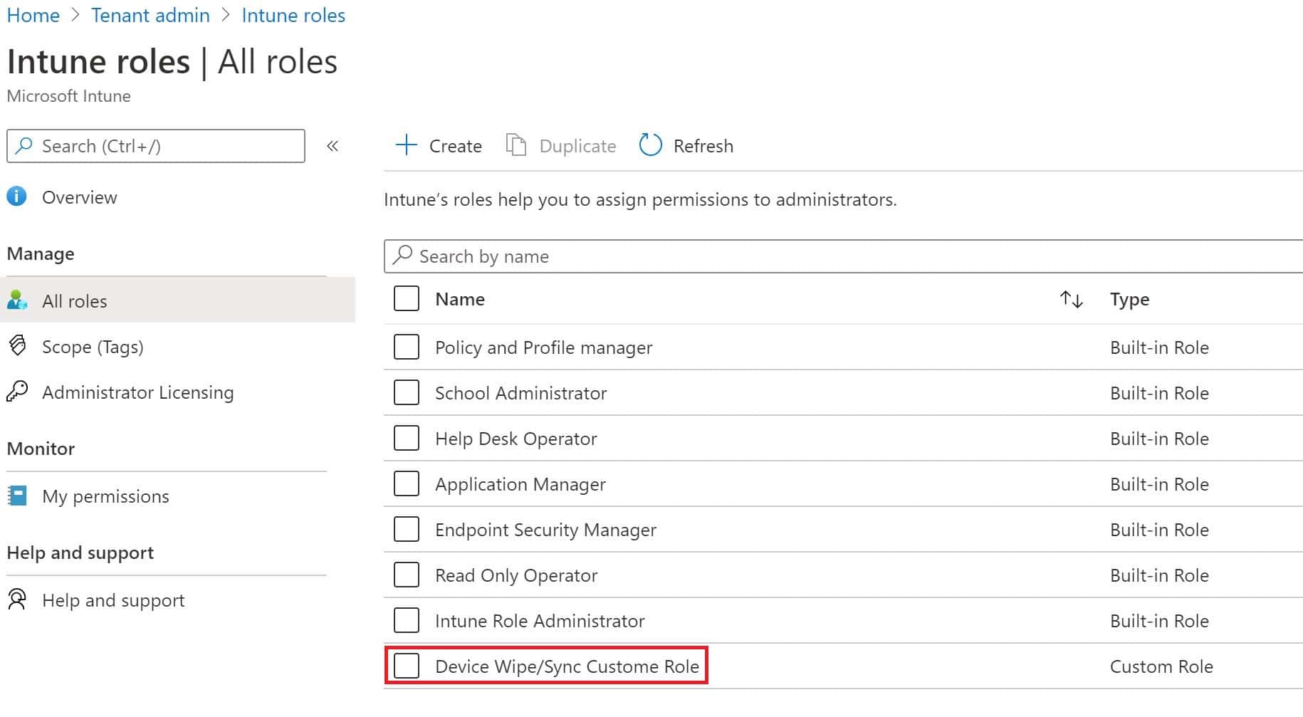 intune custom role assignment