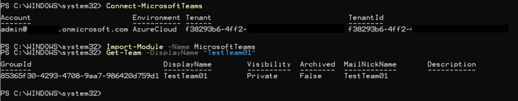 Connect Microsoft Team with PowerShell