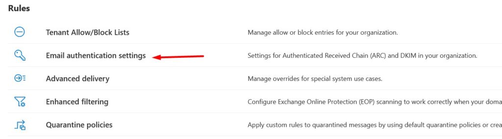 Email Authentication settings