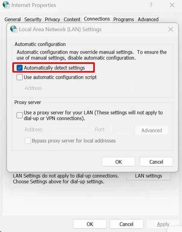 Disable Proxy Settings